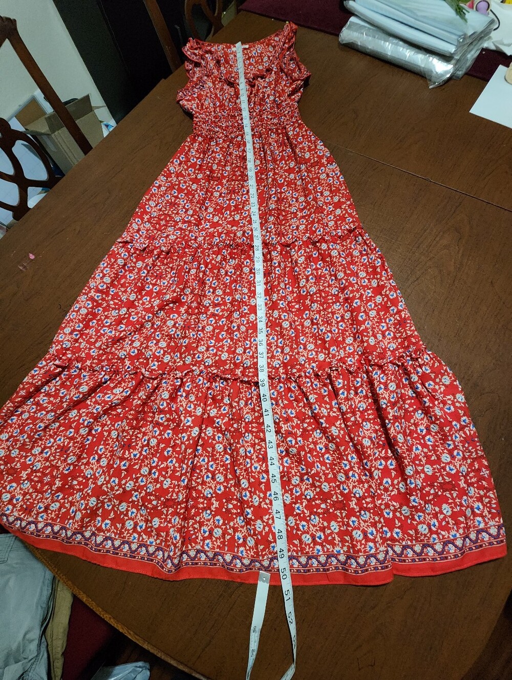 Max Studio Red Floral Tiered Maxi Dress - Picture 3 of 10